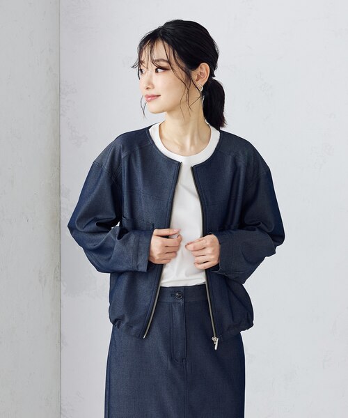 デニムライク ノーカラーブルゾン / セットアップ対応｜コムサイズムの