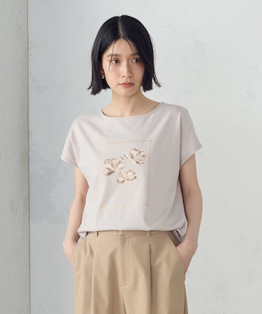 水彩タッチ 花プリントＴシャツ