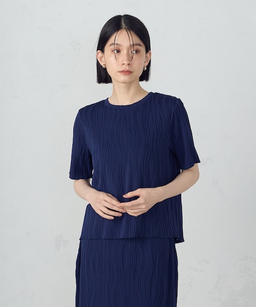 クルーネック　ストレッチプリーツカットソー / セットアップ対応