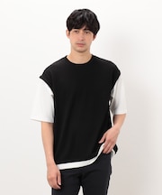 ケーブル柄 ベスト フェイクレイヤードＴシャツ