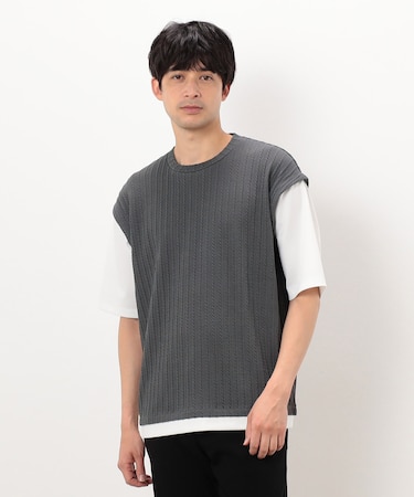 ケーブル柄 ベスト フェイクレイヤードＴシャツ