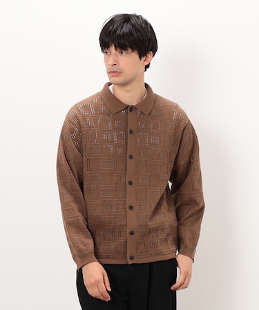 メッシュ編み ポロカーディガン