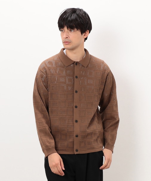 メッシュ編み ポロカーディガン