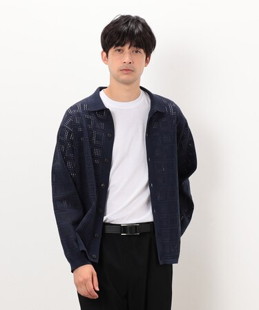 メッシュ編み ポロカーディガン