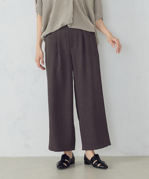 【美しいベーシックパンツ】麻調ワイドパンツ