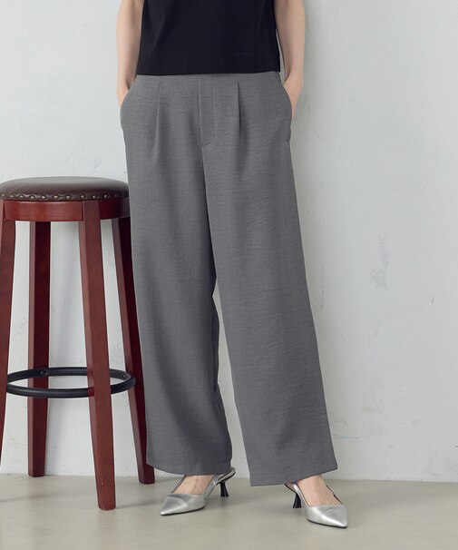 【美しいベーシックパンツ】麻調ワイドパンツ
