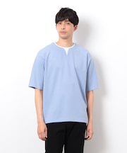 半袖 フェイクレイヤード キーネックＴシャツ