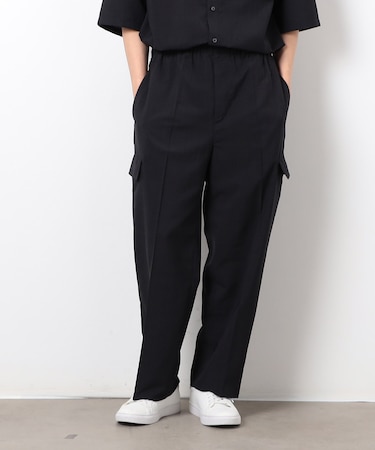 【セットアップ対応】リネンライク ポリエステル リラックス ワイドカーゴパンツ