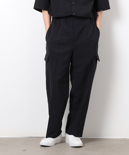 【セットアップ対応】リネンライク ポリエステル リラックス ワイドカーゴパンツ