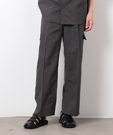 【セットアップ対応】リネンライク ポリエステル リラックス ワイドカーゴパンツ