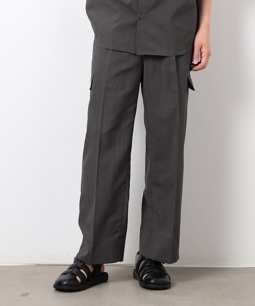 【セットアップ対応】リネンライク ポリエステル リラックス ワイドカーゴパンツ