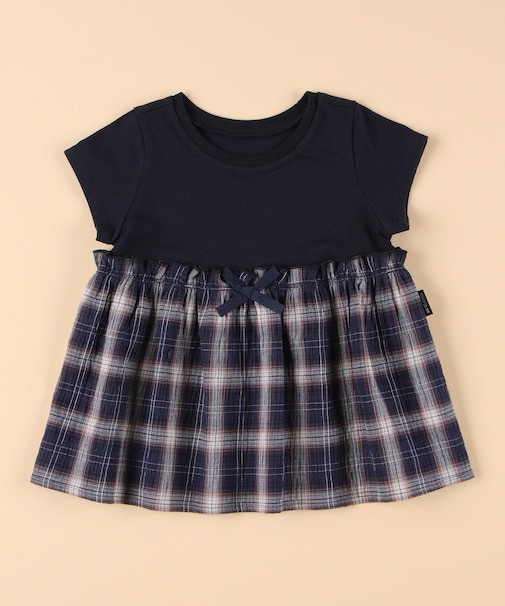 ワッシャーチェック使い デザインTシャツ(ベビーサイズ)