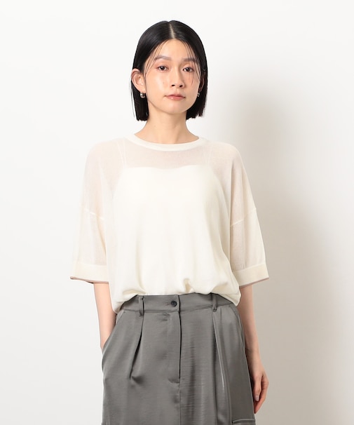 前後2WAY シアー配色ニットＴ