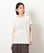 スタッズ 箔ライン付き プリントＴシャツ