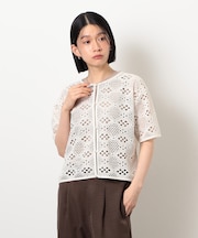 クロップド丈 レース カーディガン