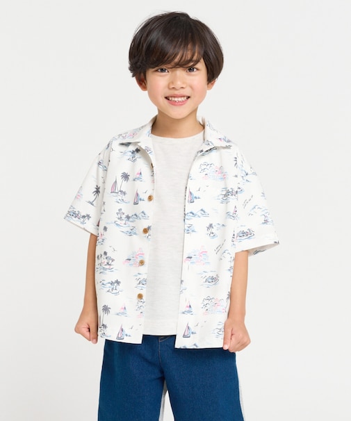 マリンアロハ柄 アロハシャツ