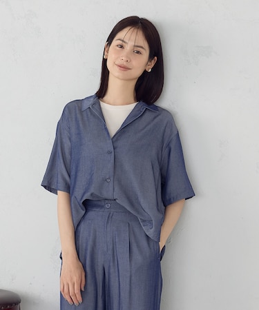 【セットアップ対応】デニムライクシャンブレー ショートスリーブシャツ