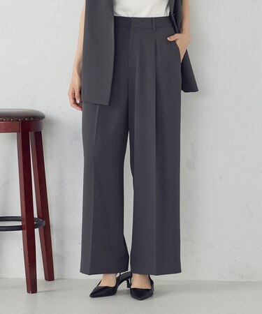 【UVカット・接触冷感・吸水速乾】センタープレス入りタックワイドパンツ / セットアップ対応