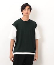 ケーブル柄 ベスト フェイクレイヤード Tシャツ