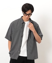 ストライププリント ショートポイントカラー 半袖シャツ