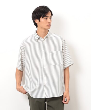ストライププリント ショートポイントカラー 半袖シャツ