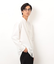 ウールライク バンドカラー 長袖シャツ