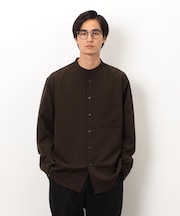 ウールライク バンドカラー 長袖シャツ