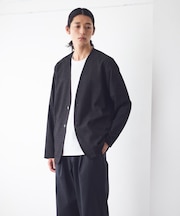 【セットアップ対応】デニムライクストレッチ ノーカラージャケット