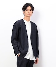 【セットアップ対応】デニムライクストレッチ ノーカラージャケット