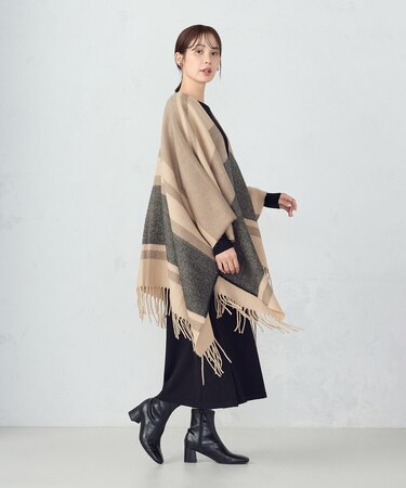 ボーダー柄 ポンチョストール