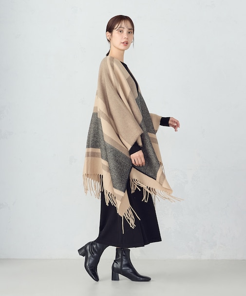 ボーダー柄 ポンチョストール