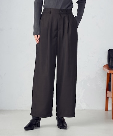 【セットアップ対応】ポリエステルツイル　ワイドテーパードパンツ