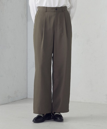 【セットアップ対応】ポリエステルツイル　ワイドテーパードパンツ