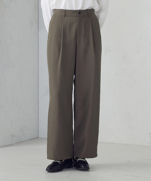 【セットアップ対応】ポリエステルツイル　ワイドテーパードパンツ