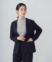 【ウォッシャブル】メランジジャージ＆ナイロンレーヨンポンチ　ノーカラージャケット