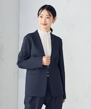 【ウォッシャブル】メランジジャージ＆ナイロンレーヨンポンチ　ノーカラージャケット