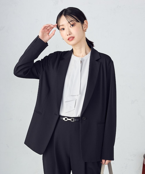 【ウォッシャブル】メランジジャージ＆ナイロンレーヨンポンチ テーラードジャケット