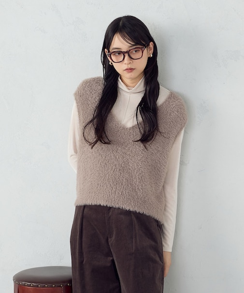 【ウォッシャブル】シャギー　ニットベスト