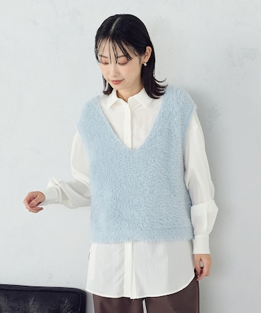 【ウォッシャブル】シャギー　ニットベスト