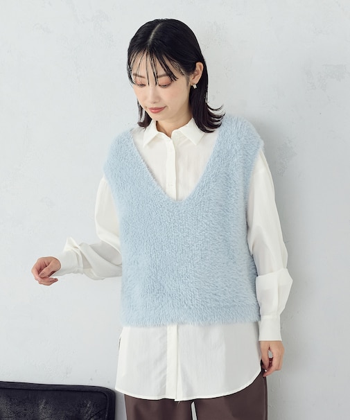 【ウォッシャブル】シャギー　ニットベスト