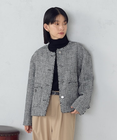 ファンシーツイード ノーカラージャケット