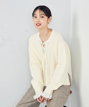 地柄　ジップカーディガン