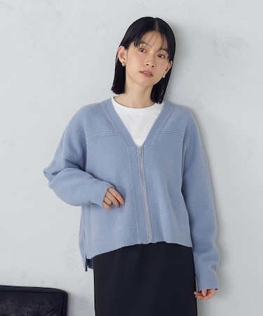 地柄　ジップカーディガン