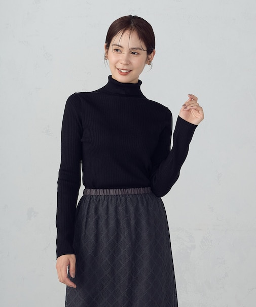 【マシンウォッシャブル】ベーシック　タートルネックリブニット