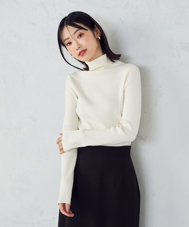 【マシンウォッシャブル】ベーシック タートルネックリブニット