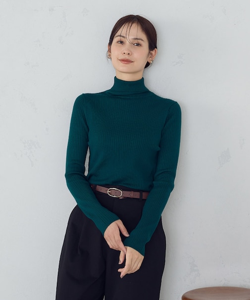 【マシンウォッシャブル】ベーシック タートルネックリブニット