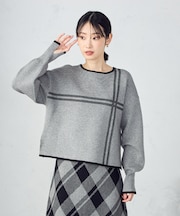 チェック柄　袖口スリットニットプルオーバー / セットアップ対応