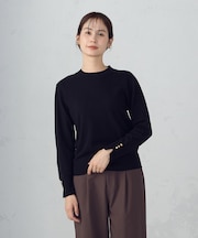 【ウォッシャブル】ベーシック　袖ボタンニット