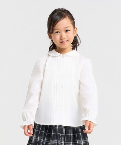 丸襟ピンタック長袖 ブラウス(110-130cm)