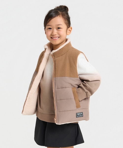 キャシャレル babyjane Cacharel 花柄 リバーシブル 中綿ベスト 9/24NEW 3WAYリバーシブル中綿ベスト 1049K(80cm ブラック
